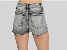 Load image into Gallery viewer, Petra High Rise Grey Acid Wash
Shorts w/ Destroyed Hem
